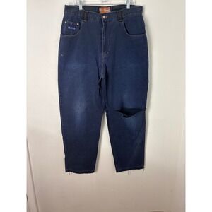 Y2K 48 Jeans Mens 38 Thrashed Hip-Hop Skater Baggy Carpenter Jeans Patches